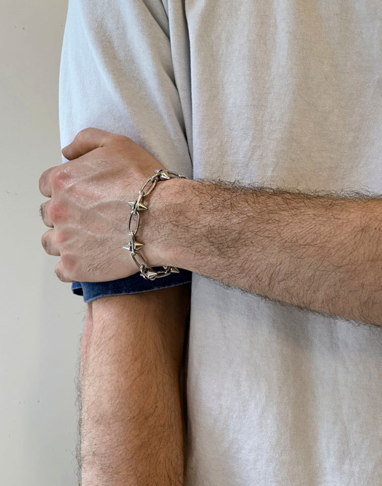 Men's silver spike chain bracelet. Unisex jewelry made in Brooklyn New York by llayers.