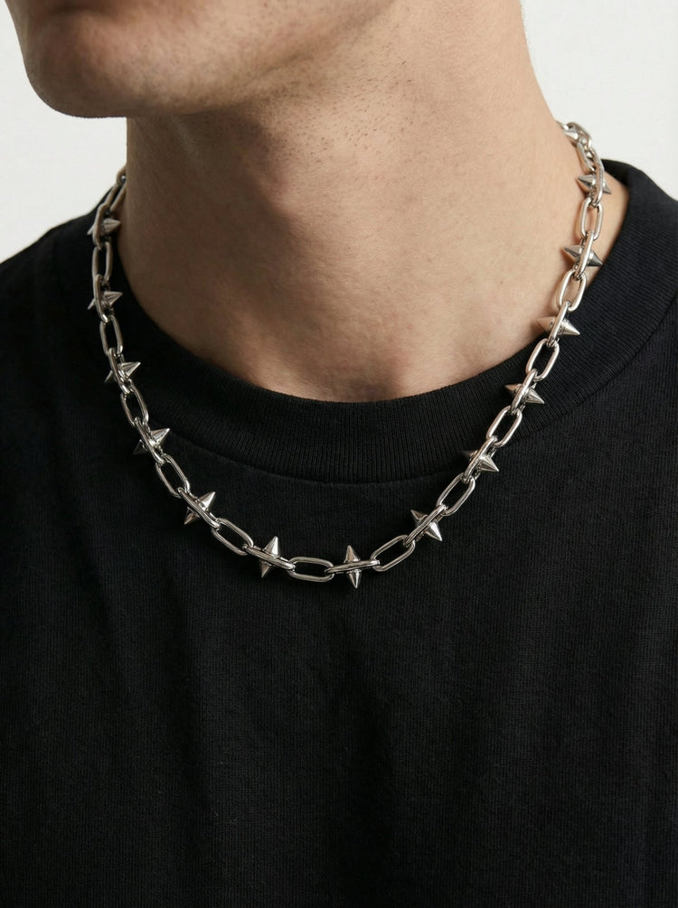 Men's silver spike chain bracelet in Brooklyn New York by llayers