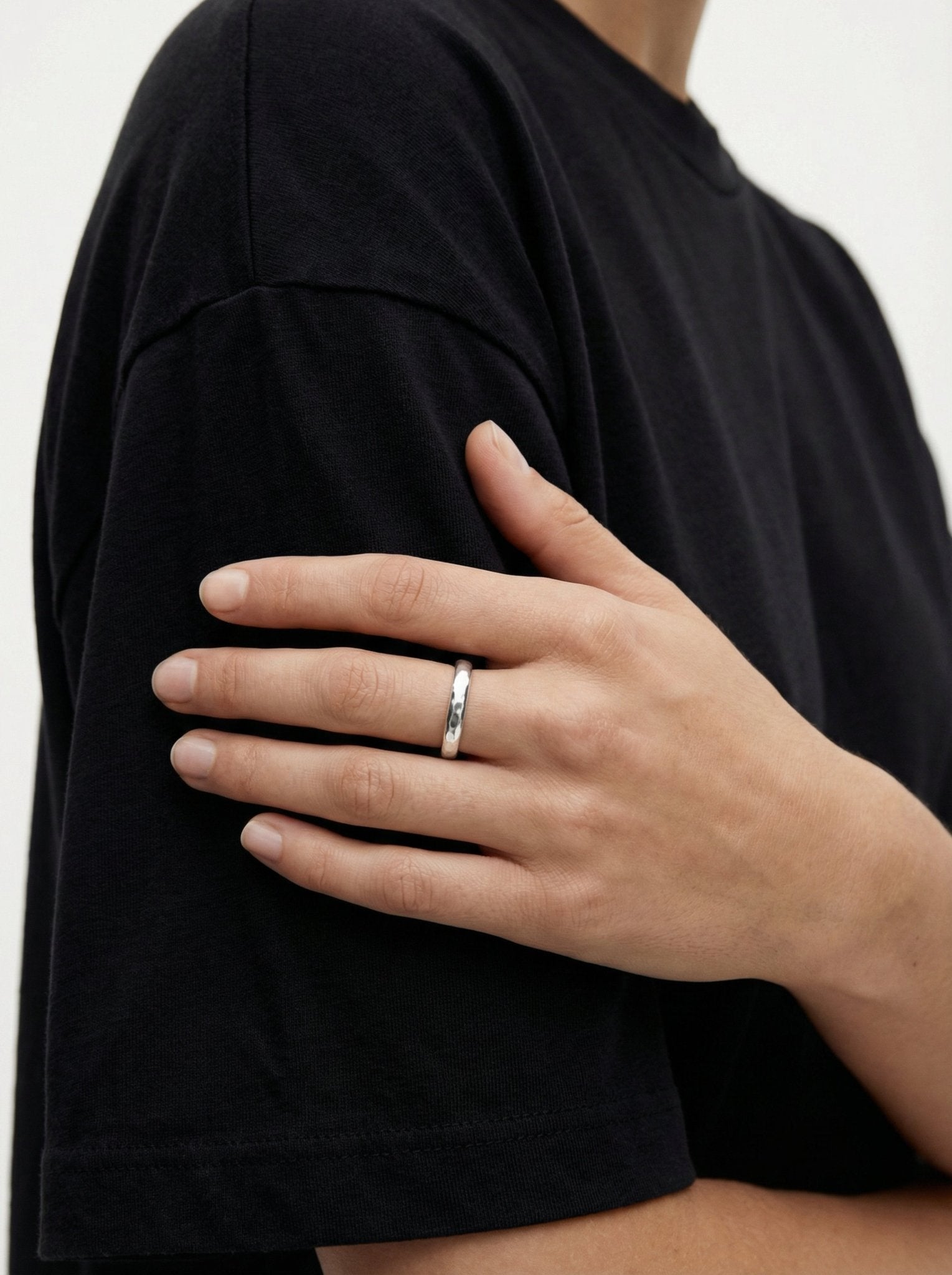 Engagement Silver hammered band ring. Minimalist engagement rings in Brooklyn New York by designer llayers.