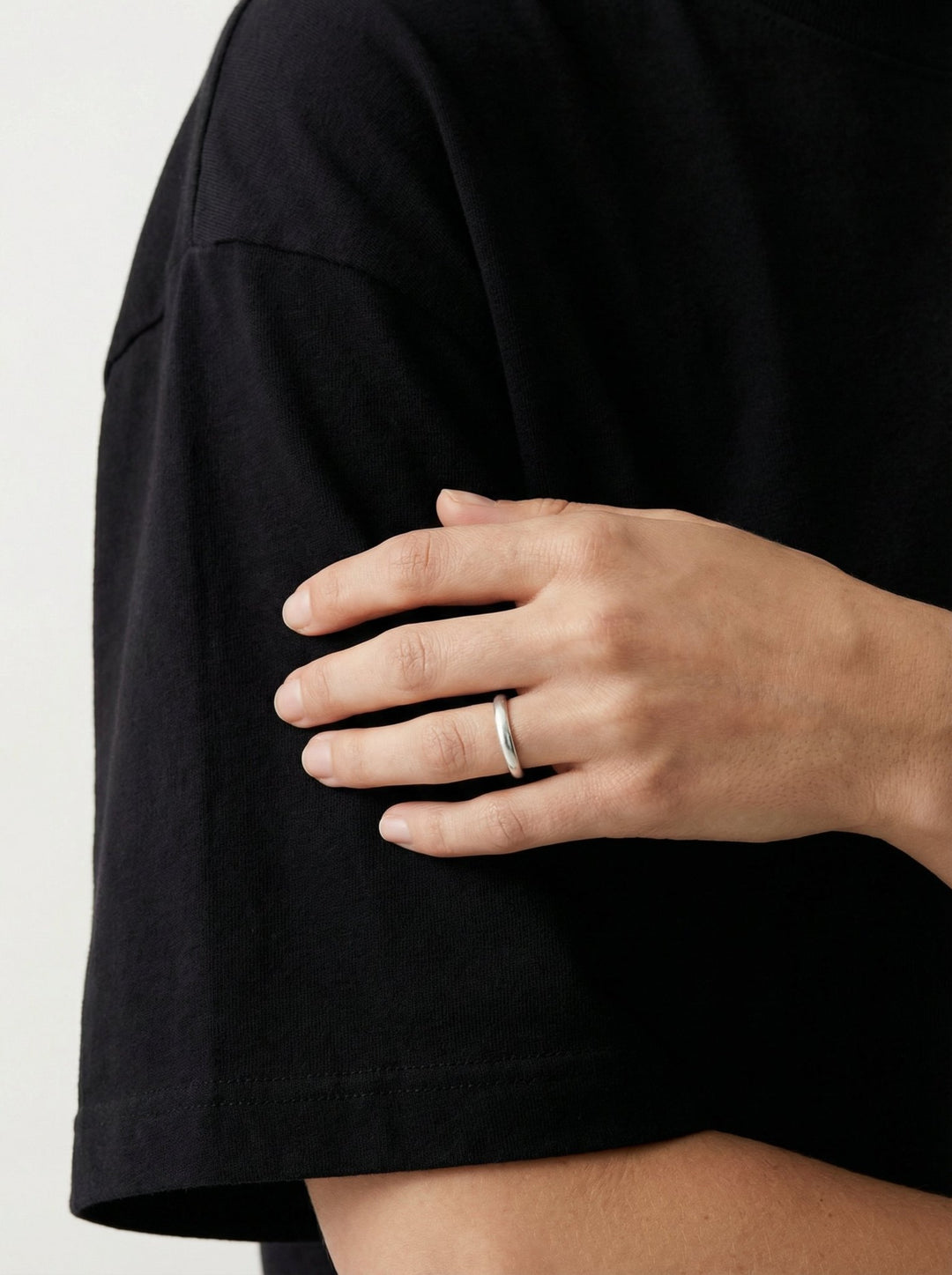 Sterling Silver half round engagement  ring. Minimalist rings in Brooklyn New York by designer llayers.