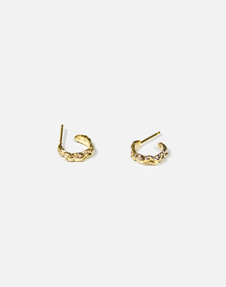 Minimal Gold textured hoop earrings granite. Emerging designer. Best minimalist jewelry made in Brooklyn New York by llayers.