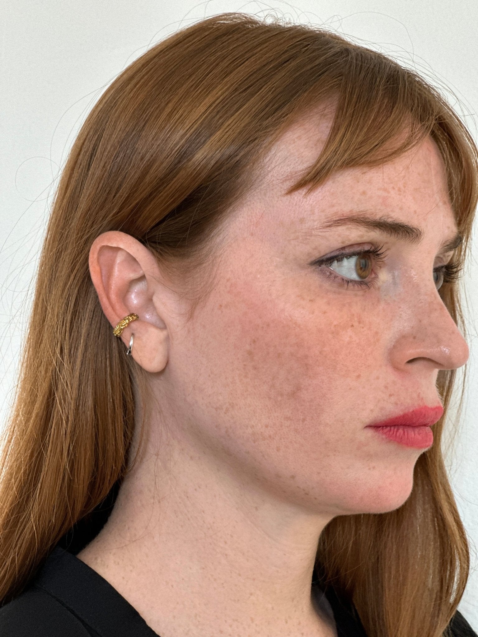 Minimalist Gold textured ear cuff. Emerging designer. Minimalist jewelry made in Brooklyn New York by llayers.