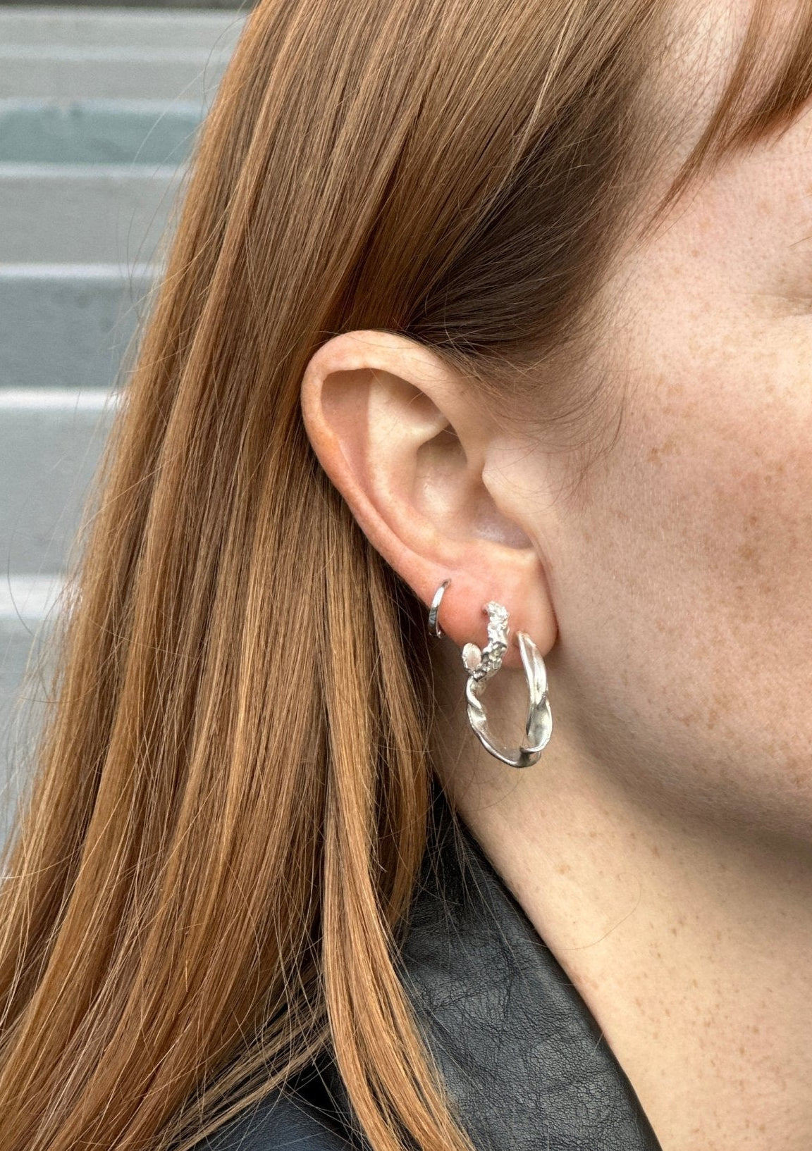 Minimalist Sterling silver earrings. Chic and minimal jewelry made in Brooklyn New York by llayers.