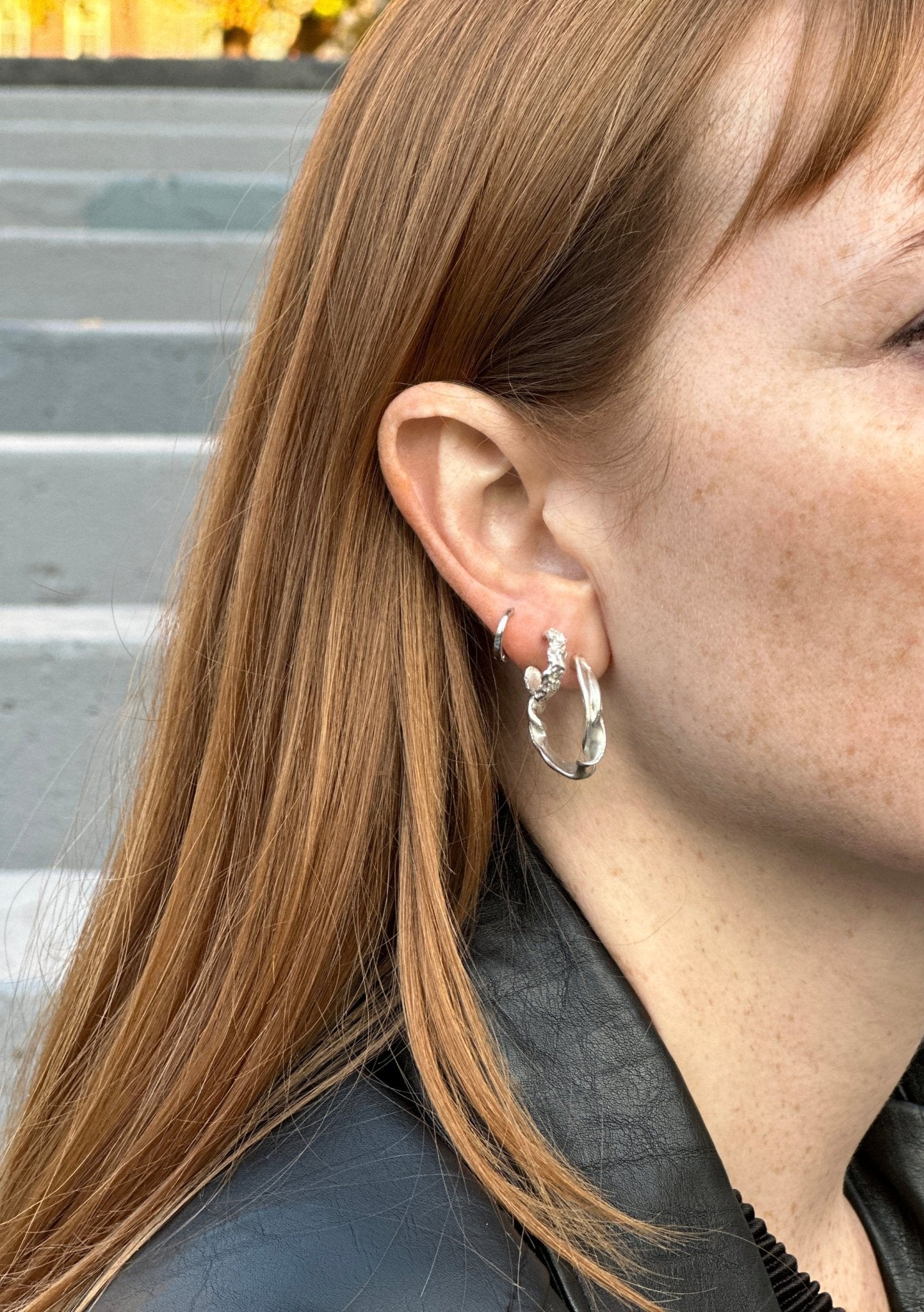 Minimalist Sterling silver earrings. Chic and minimal jewelry made in Brooklyn New York by llayers.