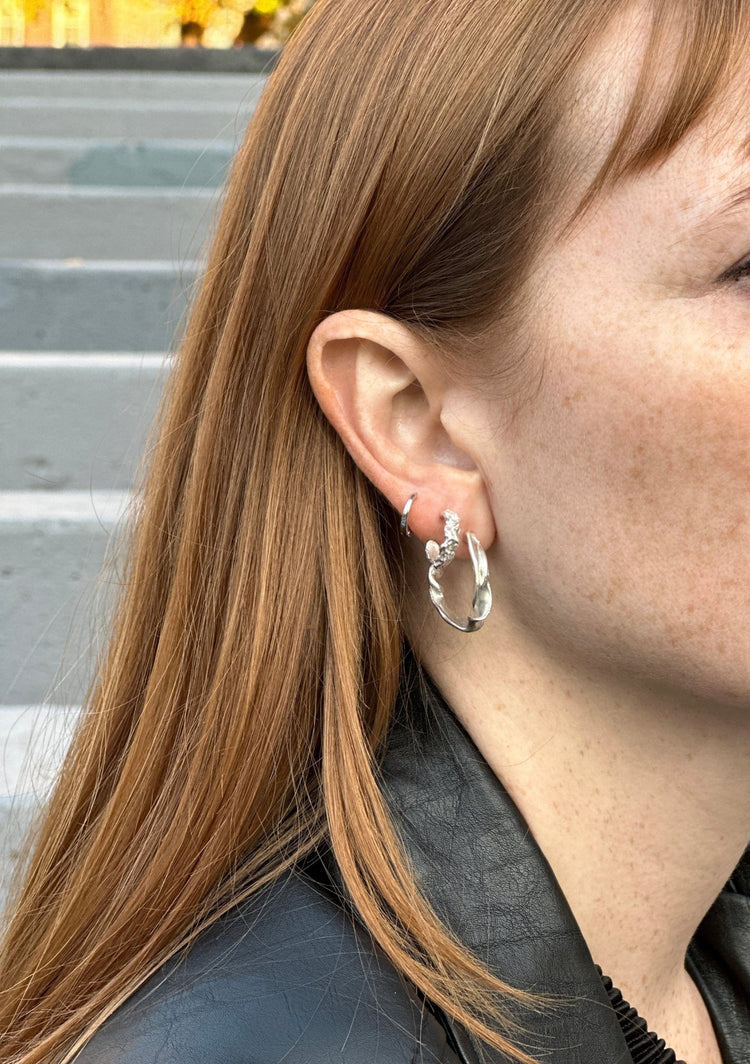 Minimalist Sterling silver earrings. Chic and minimal jewelry made in Brooklyn New York by llayers.