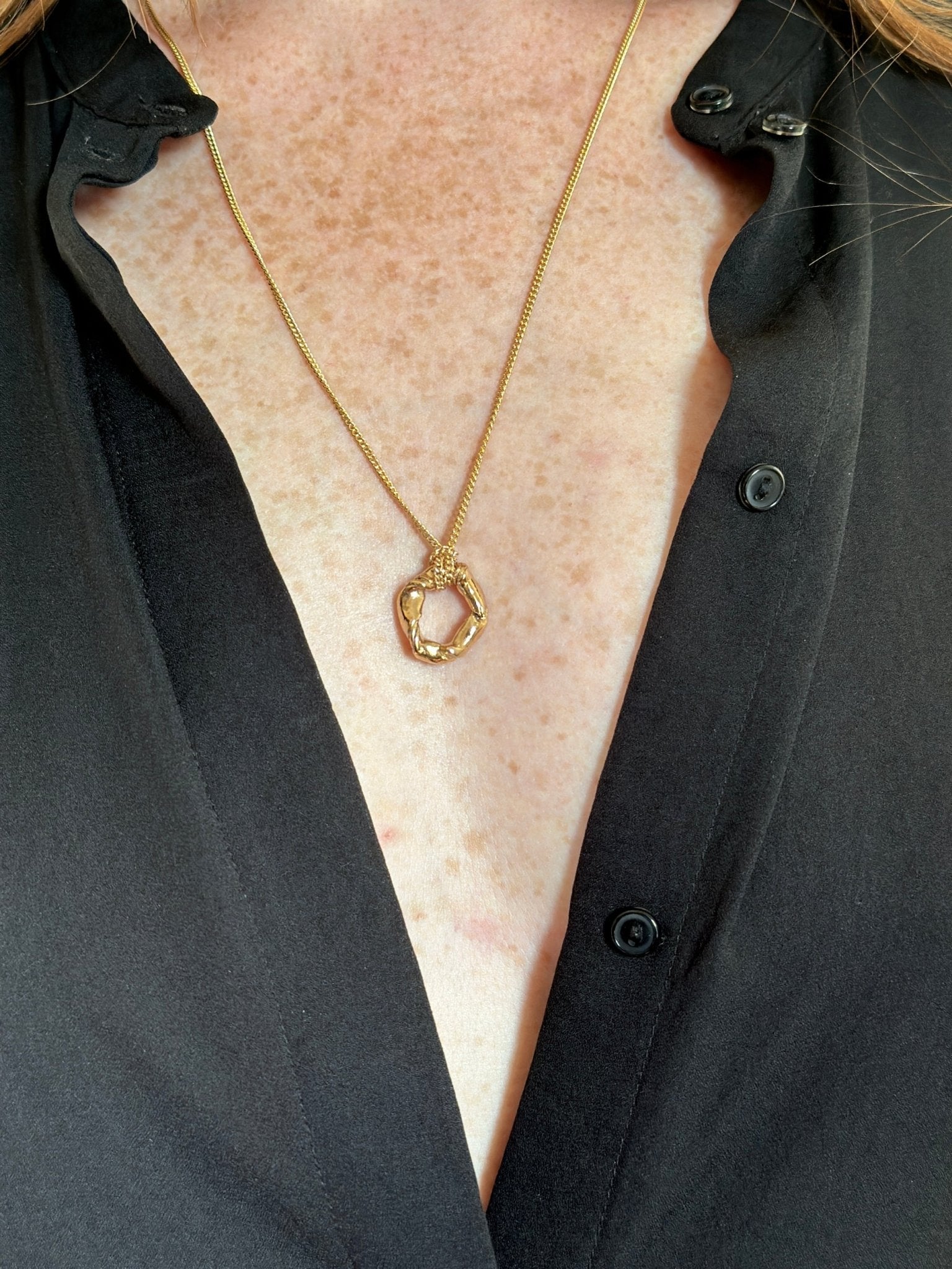 Modern gold pendant necklace. Jewelry made in Brooklyn New York by designer llayers.