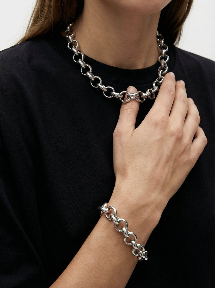 Chunky chain necklace infinity stainless steel jewelry made in Brooklyn New York by llayers