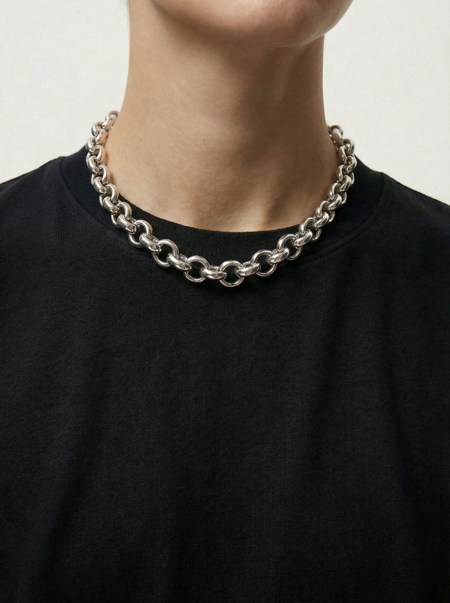 Silver round link chain necklace men in Brooklyn New York
