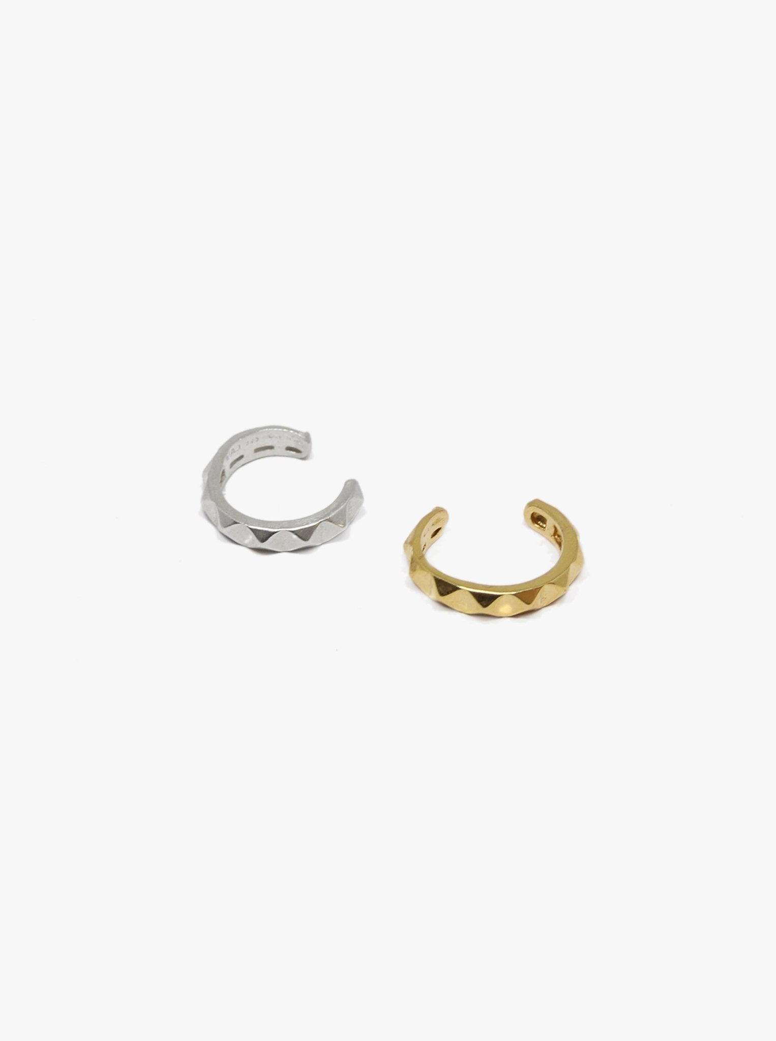 Gold minimal ear cuff earring. For men's or women's, unisex jewelry, made in Brooklyn New York, Pyra by llayers.