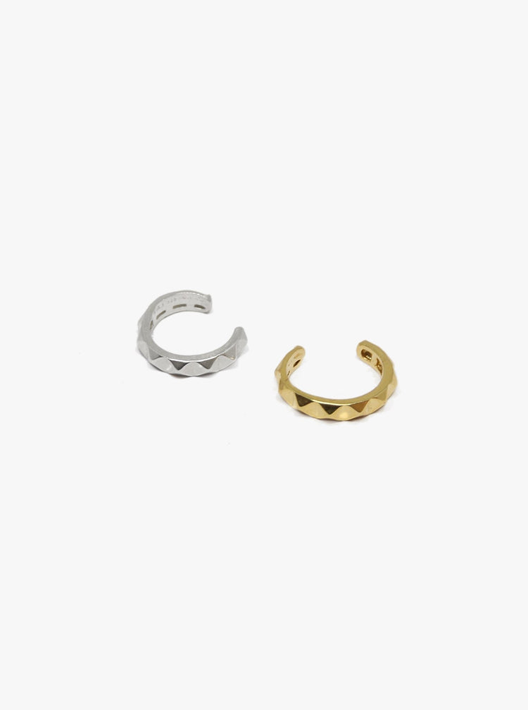 Gold minimal ear cuff earring. For men's or women's, unisex jewelry, made in Brooklyn New York, Pyra by llayers.