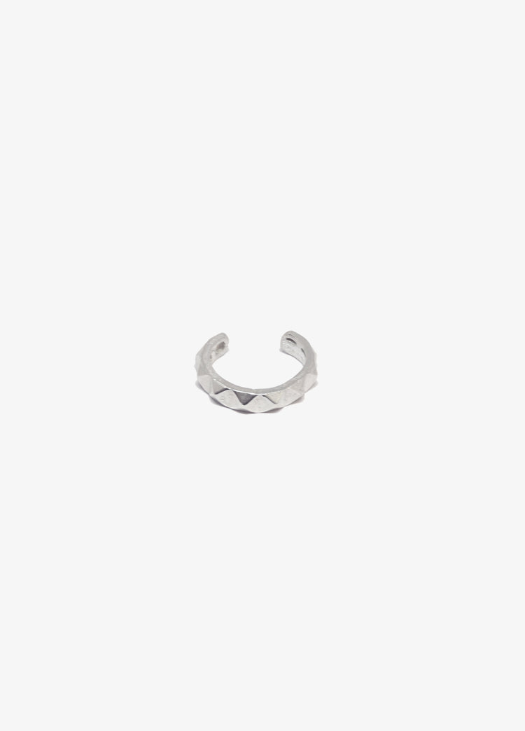 Silver minimal ear cuff earring. For men's or women's, unisex jewelry, made in Brooklyn New York, Pyra by llayers.