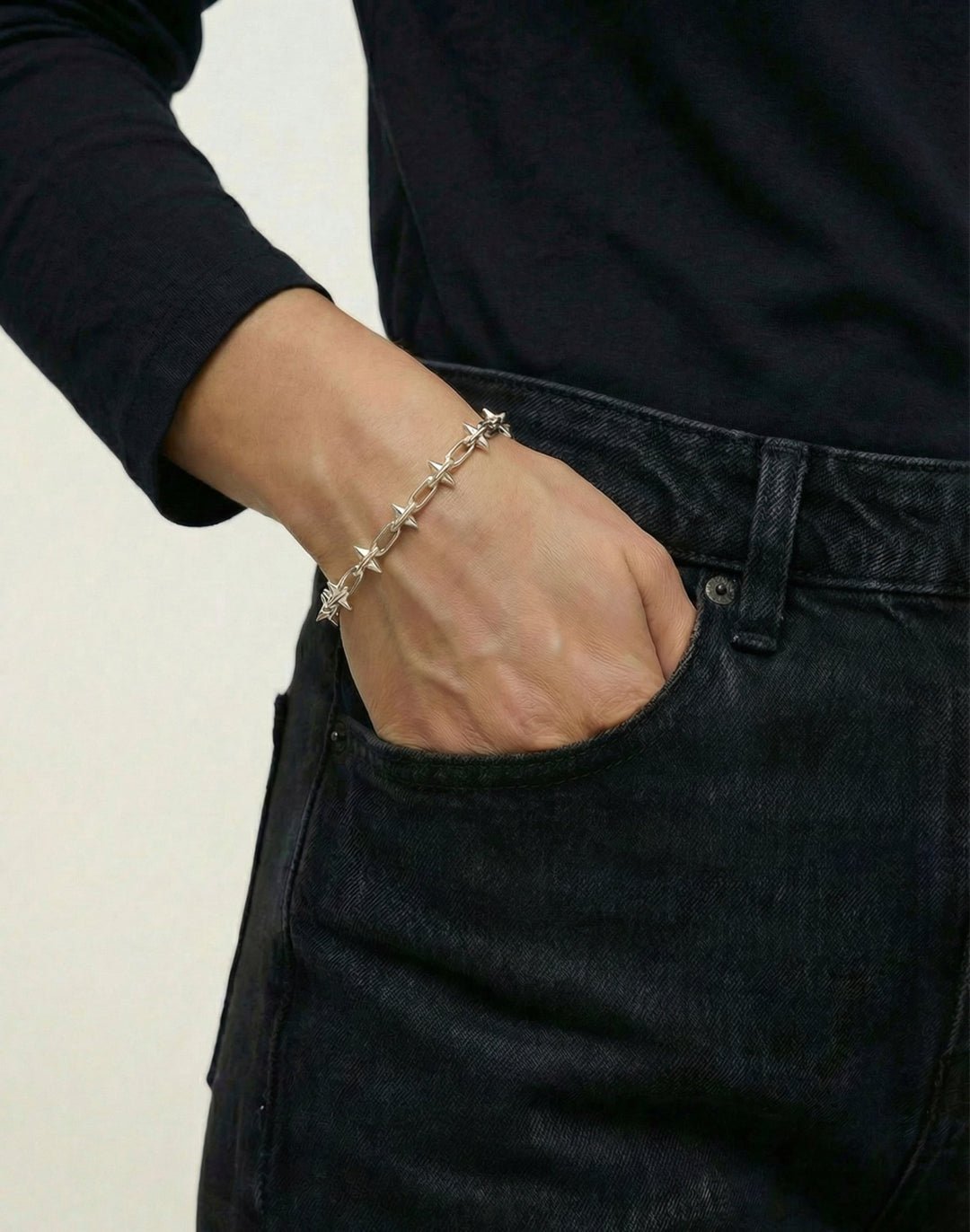 Small silver spikes chain bracelet unisex jewelry handmade New York Brooklyn by llayers 