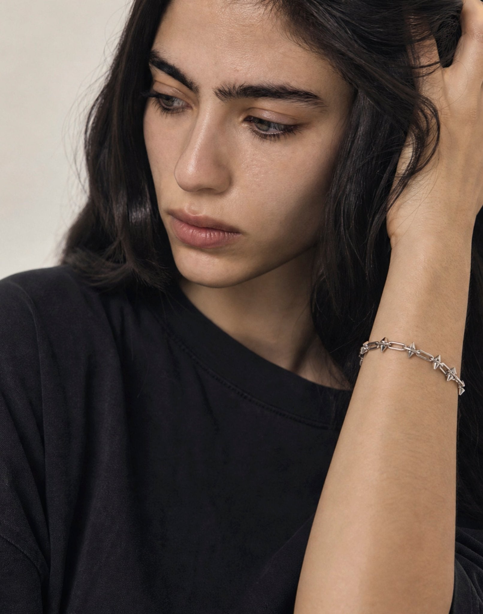 Small silver spikes chain bracelet unisex jewelry handmade New York Brooklyn by llayers 