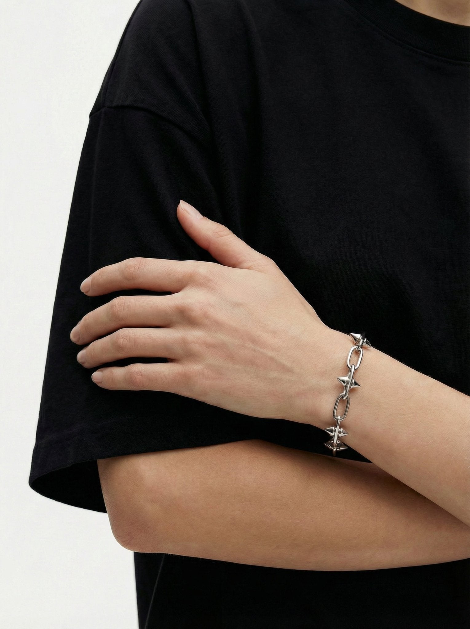 Silver spike chain bracelet unisex jewelry handmade New York Brooklyn by llayers