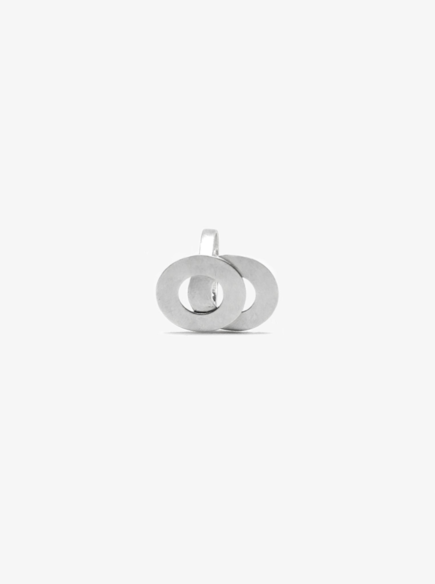 Silver ring two interlaced infinity symbol circles. Minimalist jewelry handcrafted in Brooklyn New York by designer llayers.
