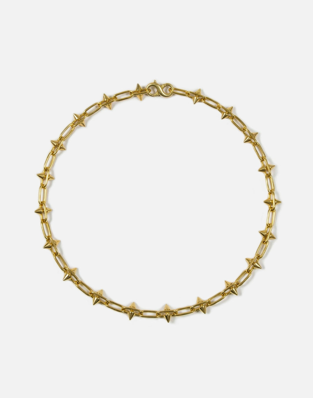 Women's small spike gold brass chain necklace. Modern unisex jewelry handmade in Brooklyn, New York by llayers.