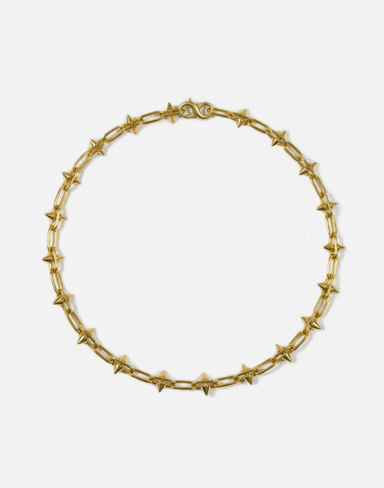 Women's small spike gold brass chain necklace. Modern unisex jewelry handmade in Brooklyn, New York by llayers.