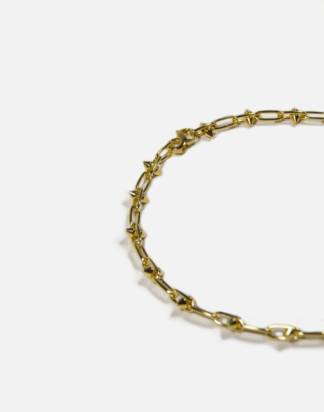 Men's small spike gold brass chain necklace. Modern unisex jewelry handmade in Brooklyn, New York by llayers.