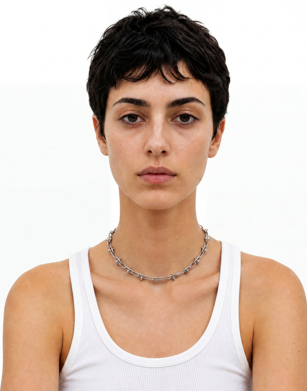 Small silver spike chain necklace. Minimal men's women's jewelry in Brooklyn, New York by llayers