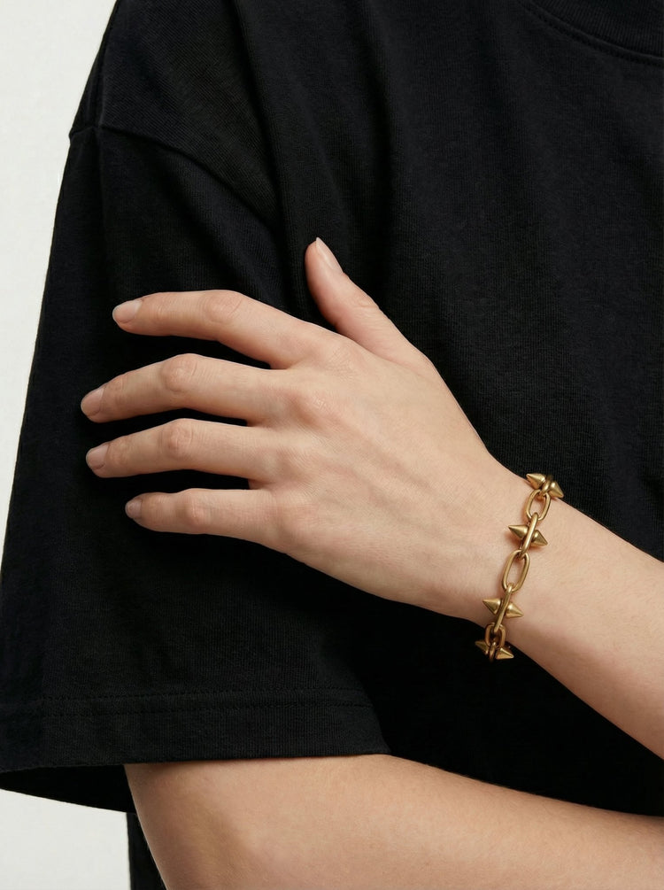 Gold spike brass chain bracelet necklace.Modern unisex jewelry handmade New York Brooklyn by llayers.