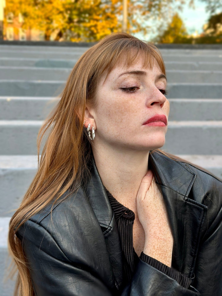 Sterling silver modern hoop earrings. Best minimalist jewelry made in Brooklyn New York by llayers.