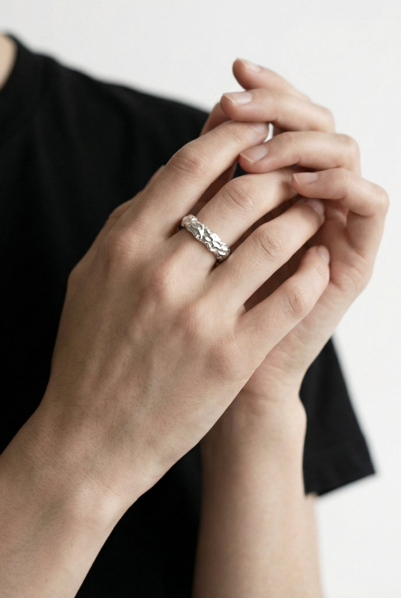 Silver textured ring Luna. Modern minimalist jewelry made in Brooklyn New York by llayers.