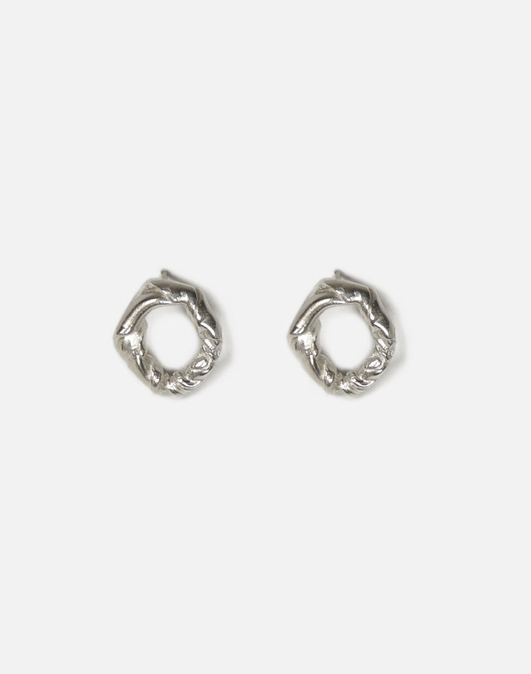 Sterling silver minimalist modern twisted earrings. Jewelry made in Brooklyn New York by designer llayers.