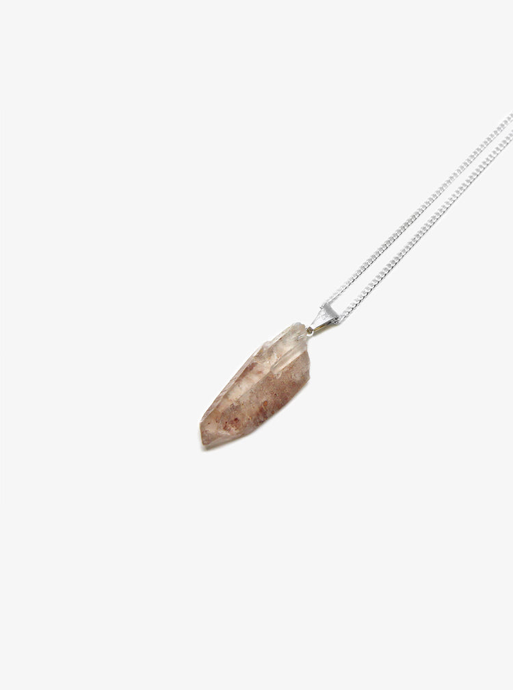 Tangerine Quartz stone silver chain pendant necklace Brooklyn New York by designer llayers