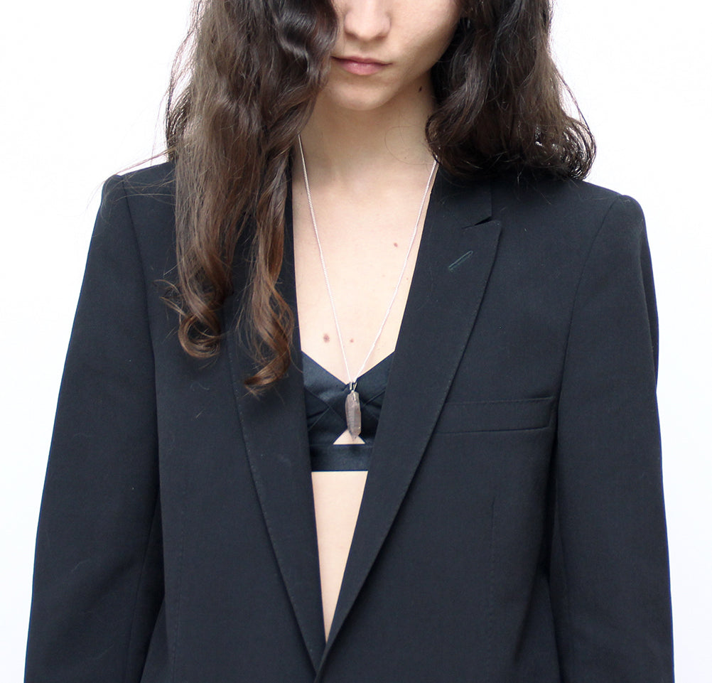 Tangerine Quartz stone silver chain pendant necklace Brooklyn New York by designer llayers