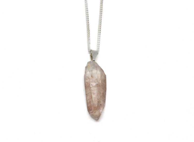 Tangerine Quartz stone silver chain pendant necklace Brooklyn New York by designer llayers