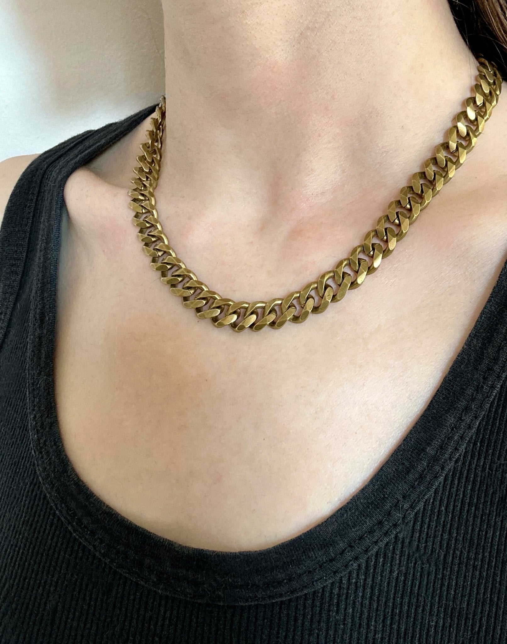 Women curb brass chain necklace unisex jewelry handmade New York Brooklyn by llayers 