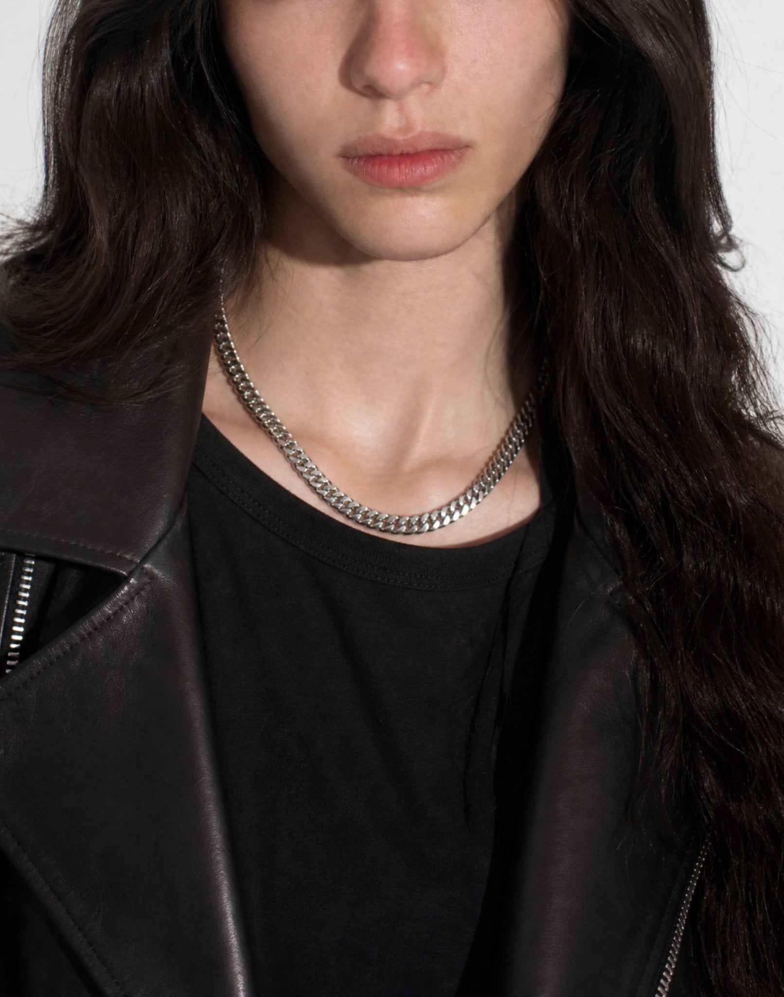 Women's Silver curb chain necklace in stainless steel jewelry handmade New York Brooklyn by llayers.