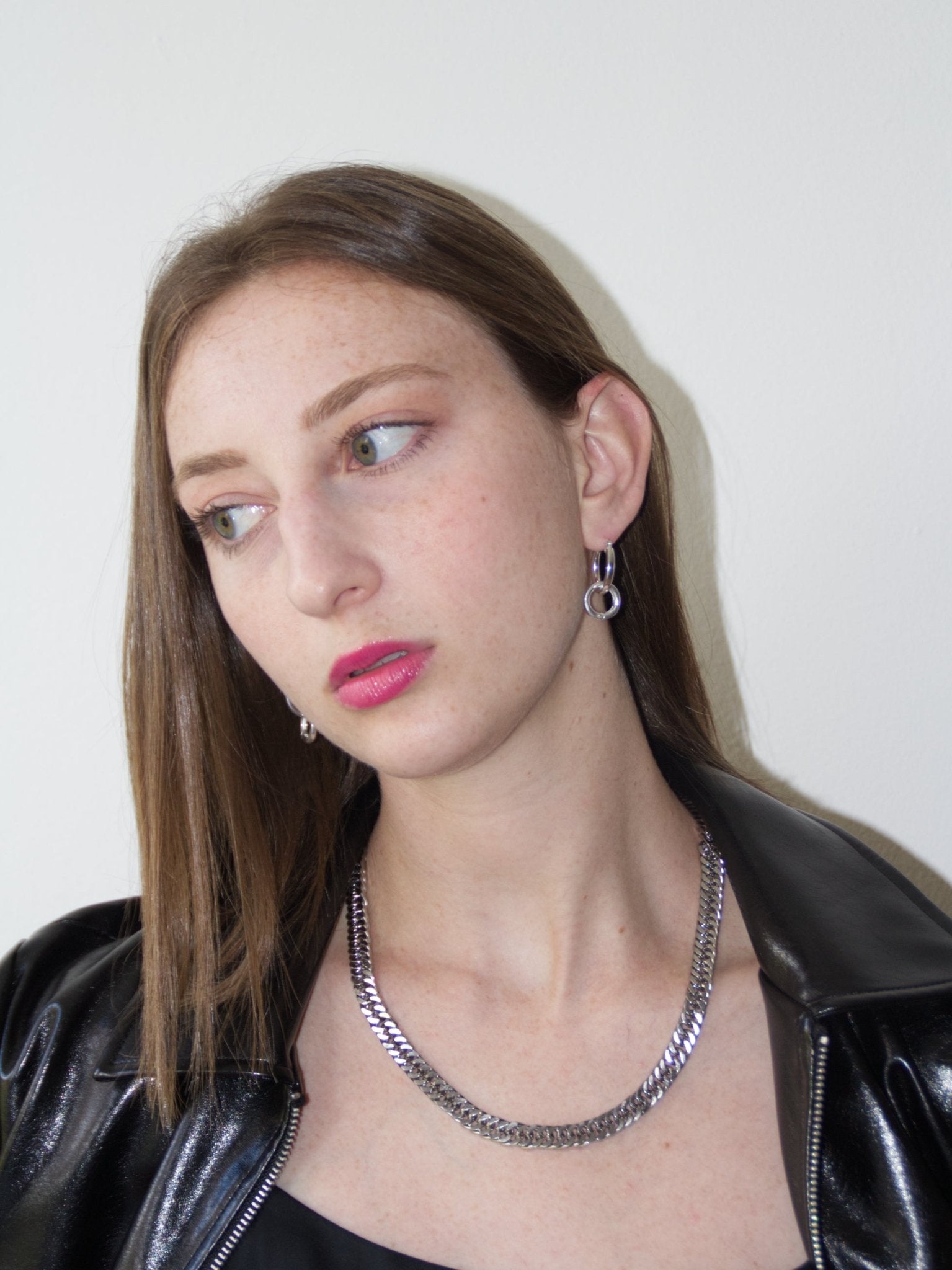 Women's Silver curb chain necklace in stainless steel jewelry handmade New York Brooklyn by llayers.