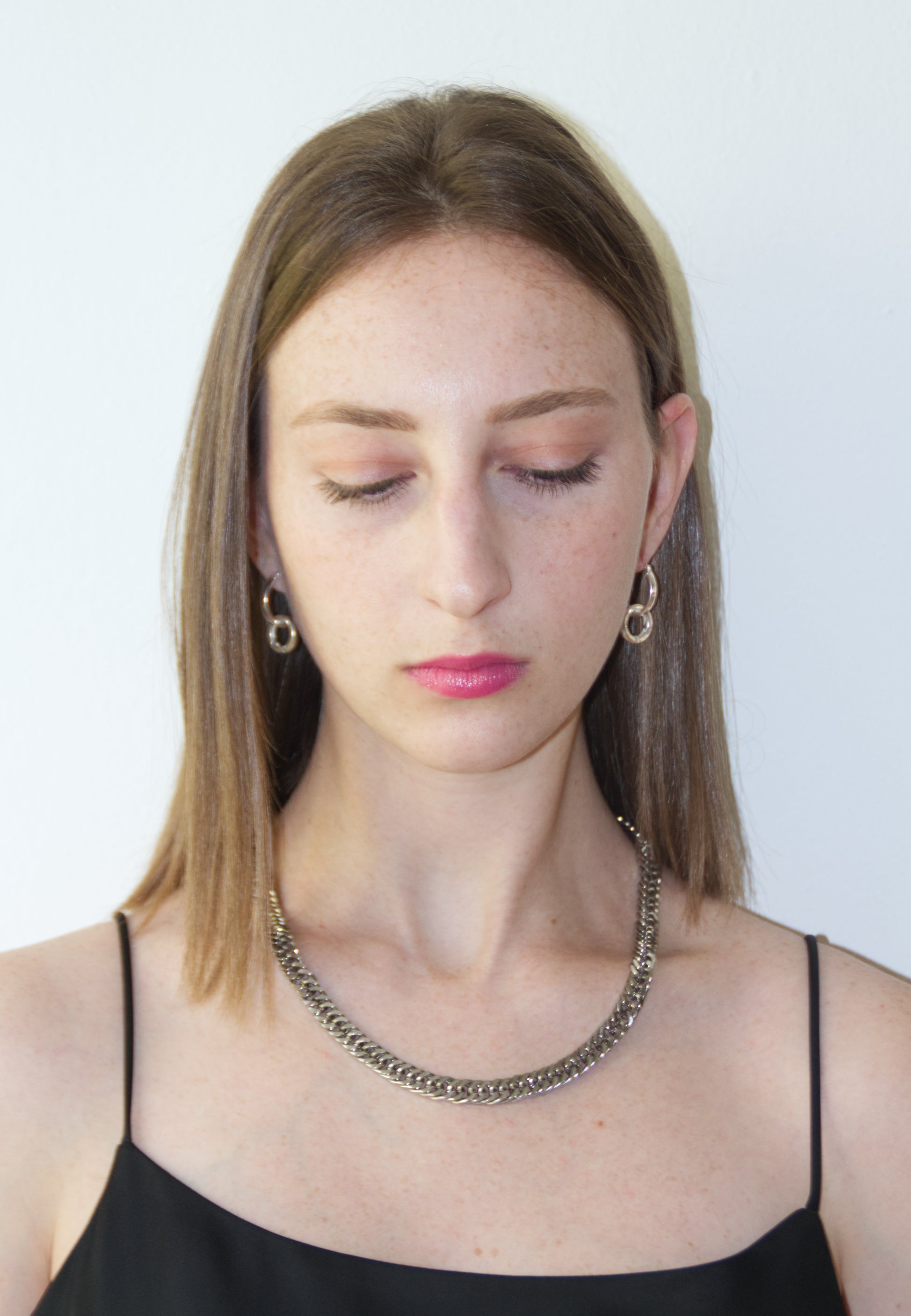 Women's Silver curb chain necklace in stainless steel jewelry handmade New York Brooklyn by llayers.