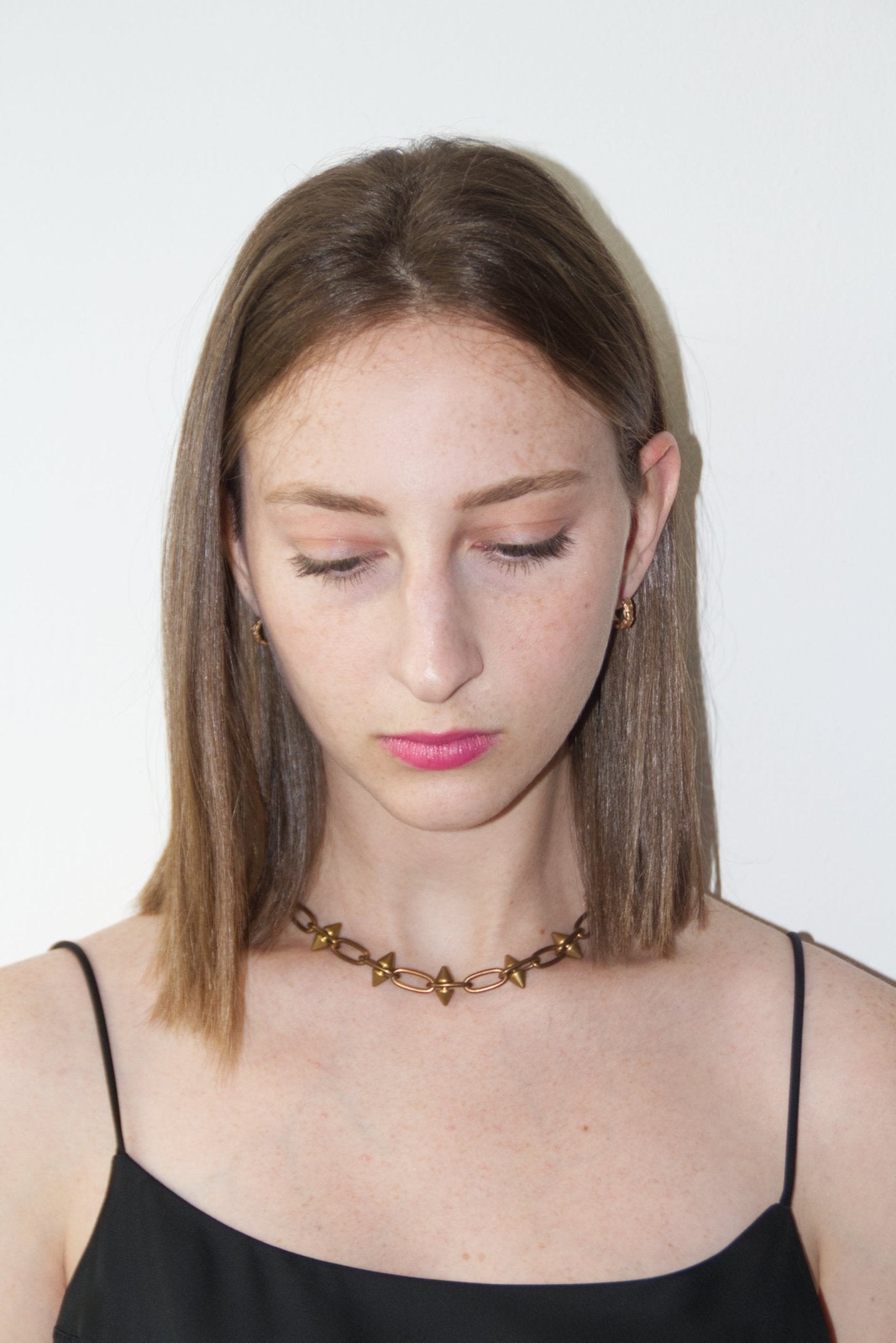 Women's gold  spike brass chain necklace. Modern unisex jewelry handmade New York Brooklyn by llayers.