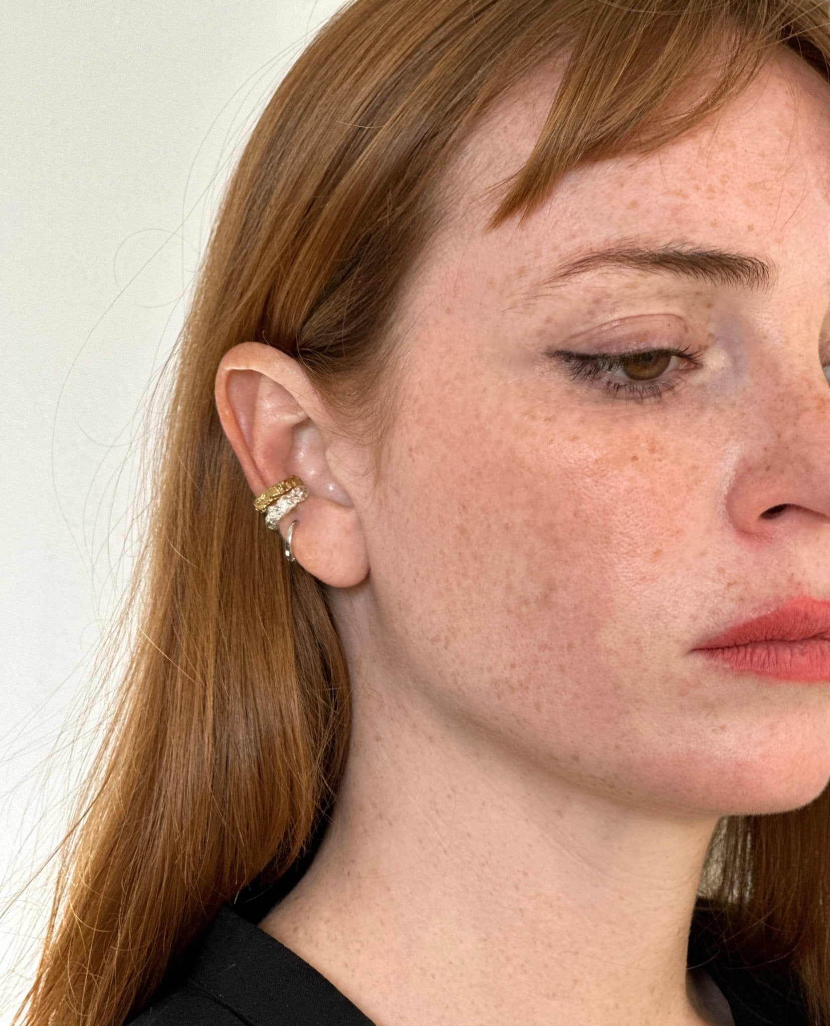 Women Sterling silver textured ear cuff. Best minimalist jewelry made in Brooklyn New York by llayers.