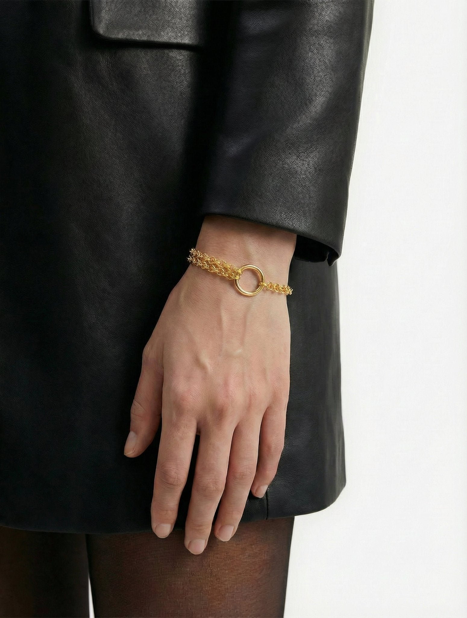 Gold two-row chain chic bracelet. Best affordable minimalist jewelry brand Made in Brooklyn New York by llayers. Vogue.