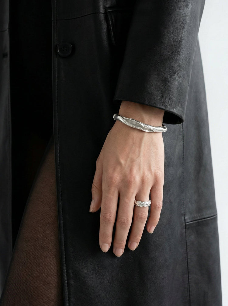 Women's silver cuff bracelet. Minimalist and modern jewelry made in Brooklyn New York by llayers.