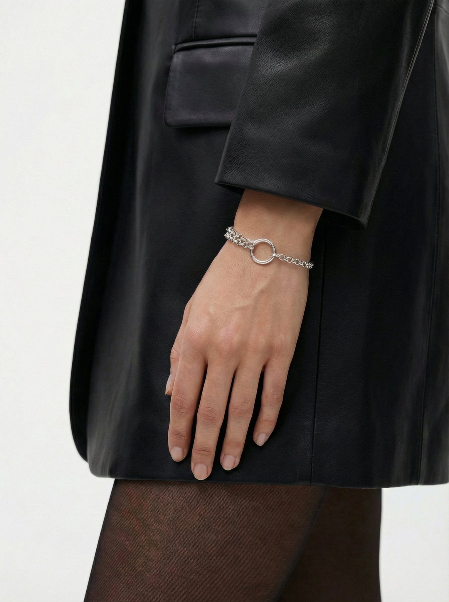 Women's silver two-row chain chic bracelet. Modern minimalist jewelry brand Made in Brooklyn New York by llayers. Vogue.