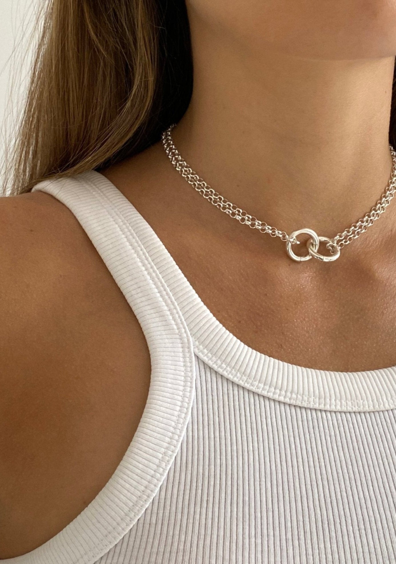 Women's Sterling silver necklace chain loops choker. Trendy modern affordable jewelry handcrafted in New York by llayers.