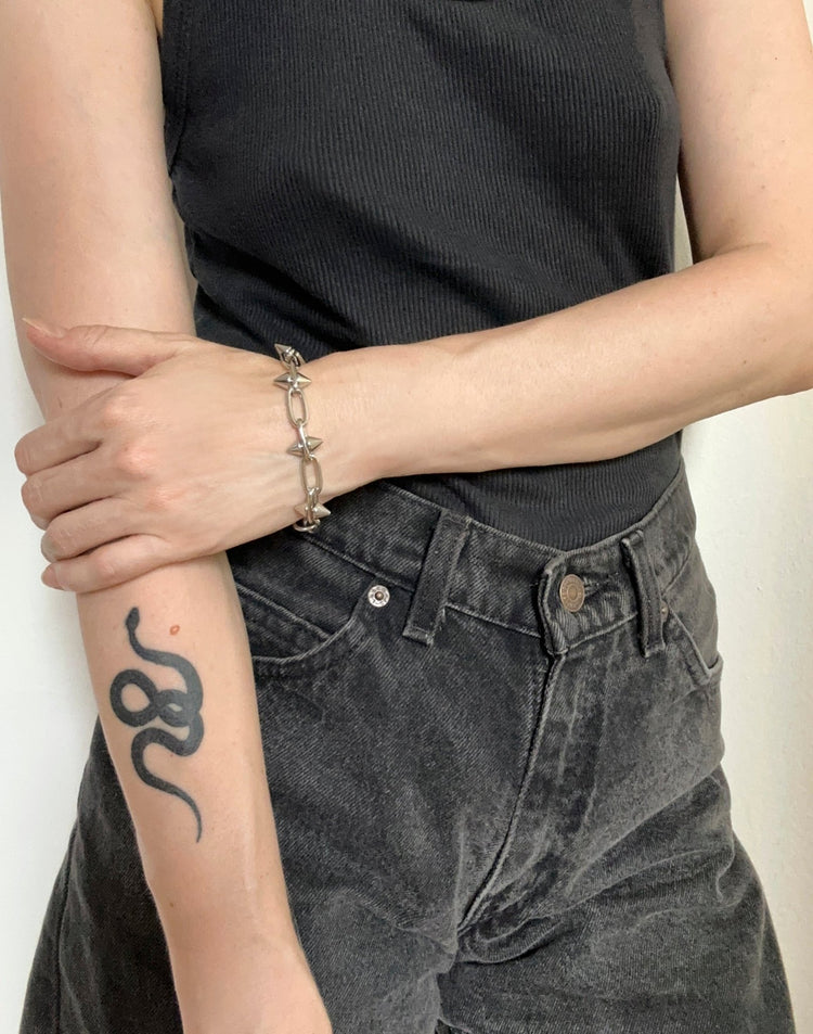 Women's silver spike chain bracelet unisex jewelry handmade New York Brooklyn by llayers