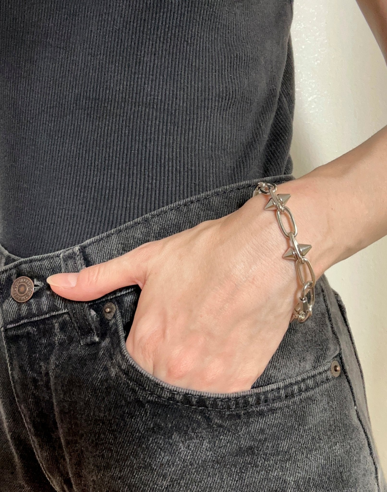 Women silver spike chain bracelet unisex jewelry handmade New York Brooklyn by llayers