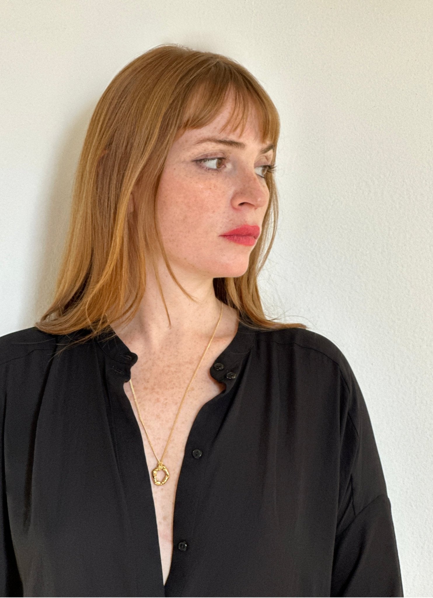 Women's Gold modern pendant necklace. Jewelry made in Brooklyn New York by designer llayers.