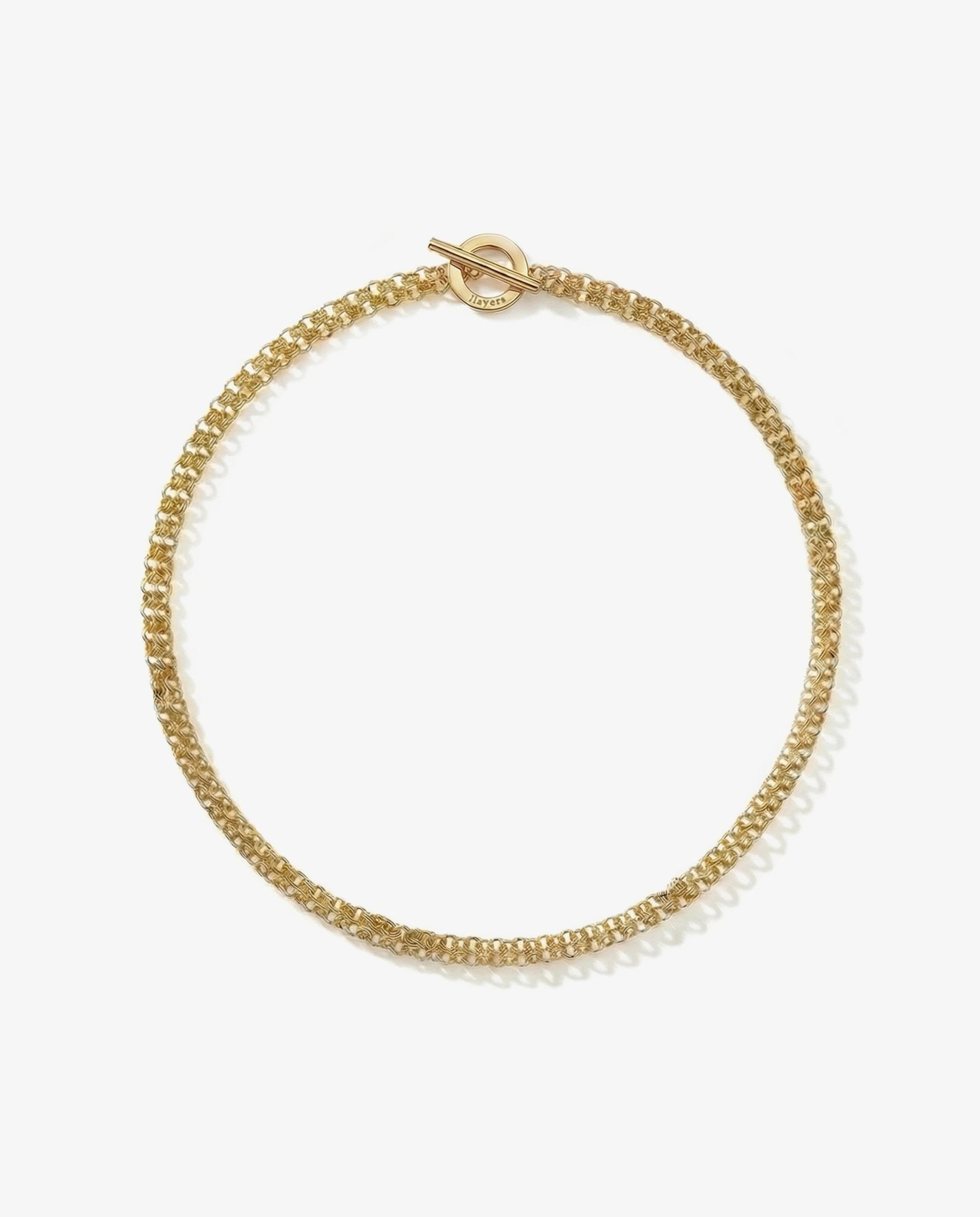 Gold two-row chain choker necklace. Men's and women's minimalist jewelry brand Made in Brooklyn New York by llayers.