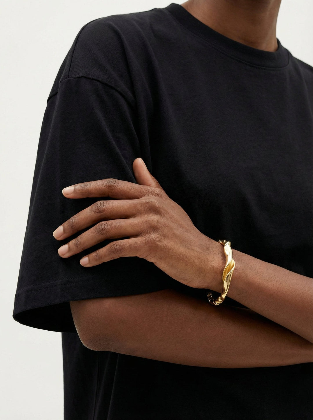 Women's gold cuff bracelet. Minimalist and modern jewelry made in Brooklyn New York by llayers.
