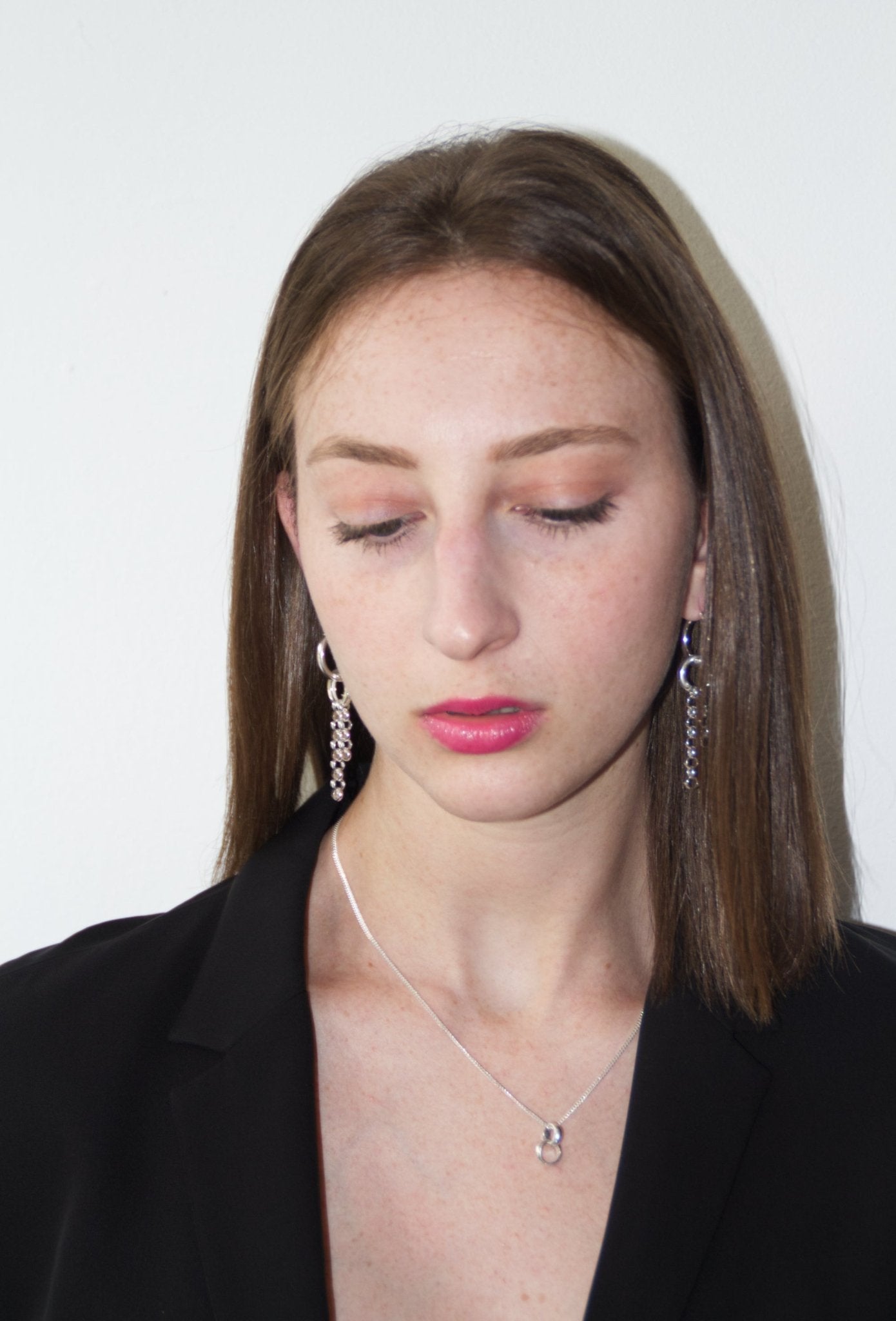 Silver chain hoop earrings minimal jewelry. Minimalist jewelry brand Made in Brooklyn New York by llayers.