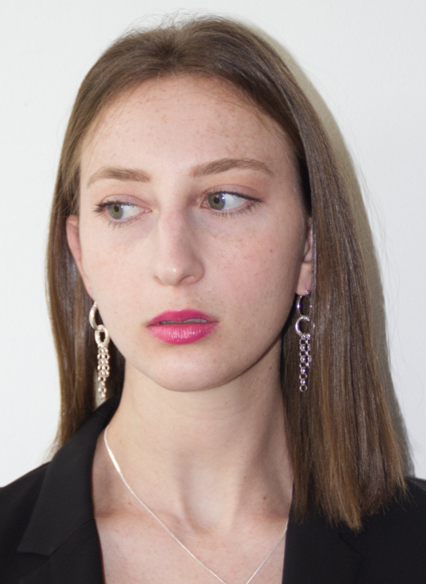 Silver chain hoop earrings minimal jewelry. Minimalist jewelry brand Made in Brooklyn New York by llayers.