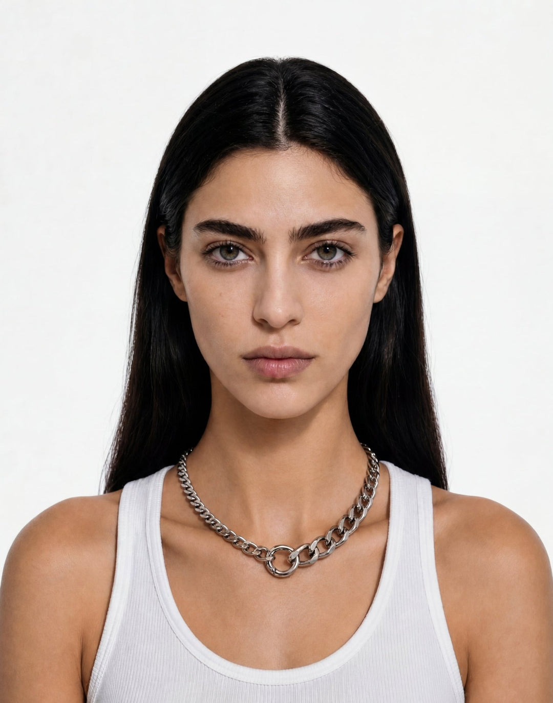 Women's silver choker chain necklace in stainless steel in Brooklyn New York by llayers. 