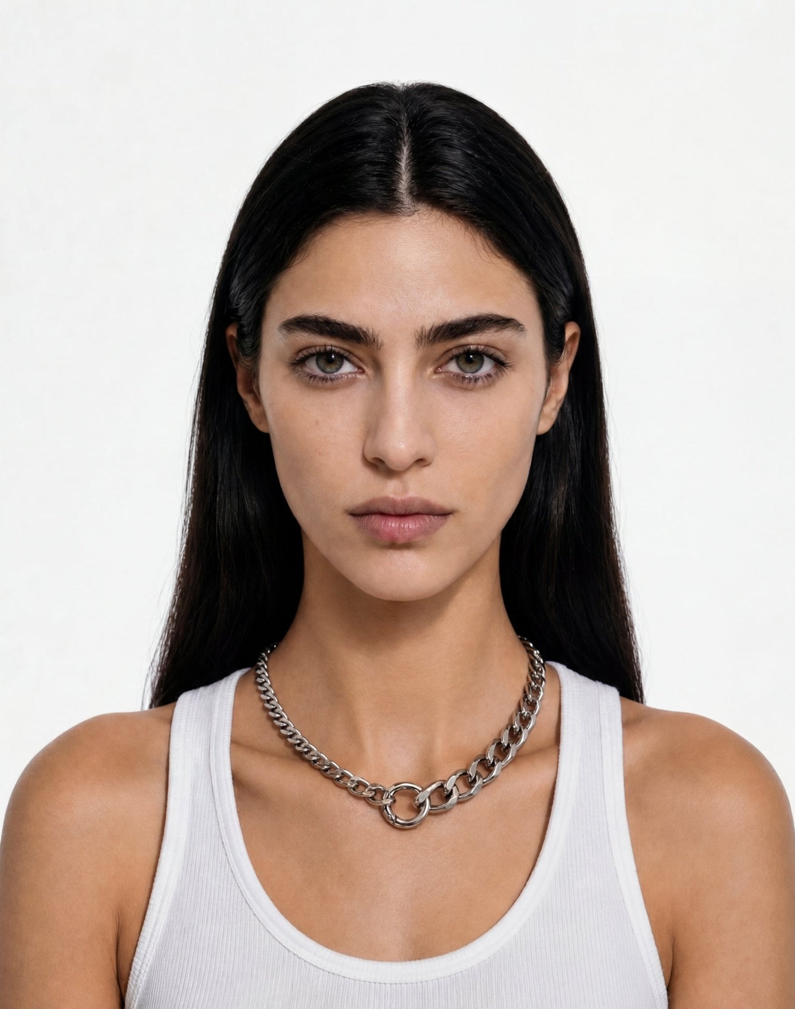 Women's silver choker chain necklace in stainless steel in Brooklyn New York by llayers. 