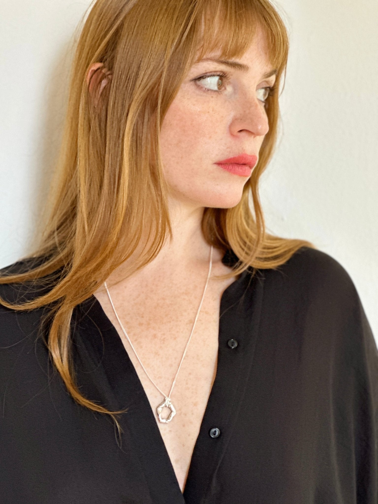 Women's Sterling silver modern pendant necklace. Jewelry made in Brooklyn New York by designer llayers.